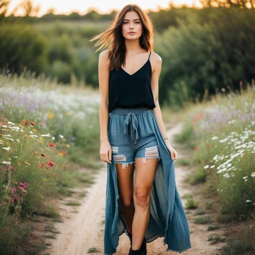 Young Woman in Casual Summer Outfit on Country Path