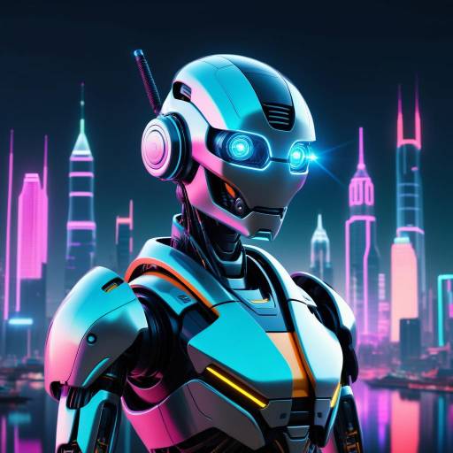 Futuristic Robot in Neon Skyline Portrait