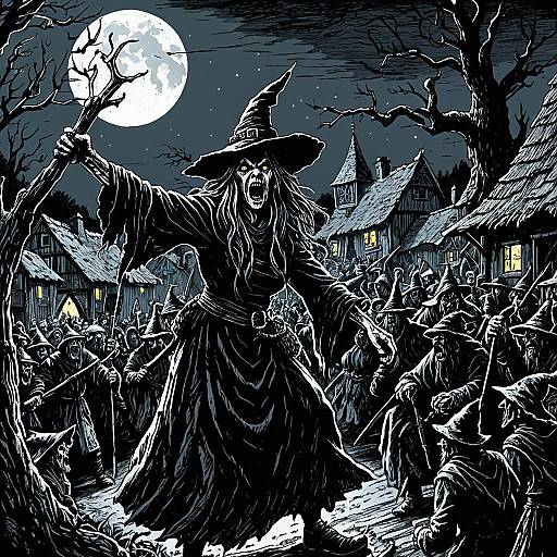 Gnarled Witch Terrifying Village Crowd