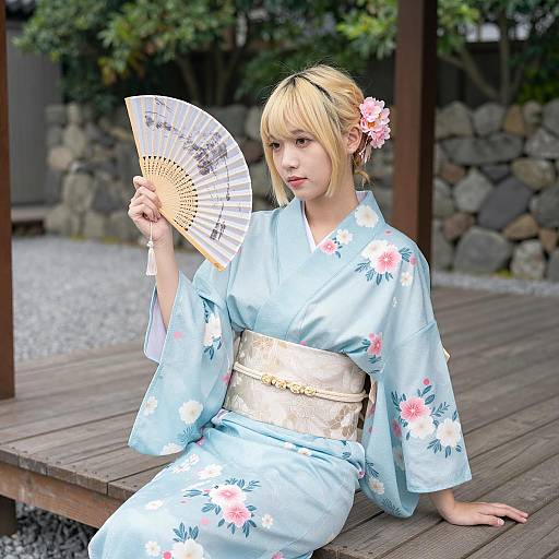 Young Woman in Floral Kimono Portrait