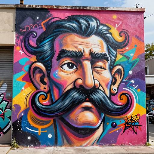 Vibrant Mustache Street Art Mural