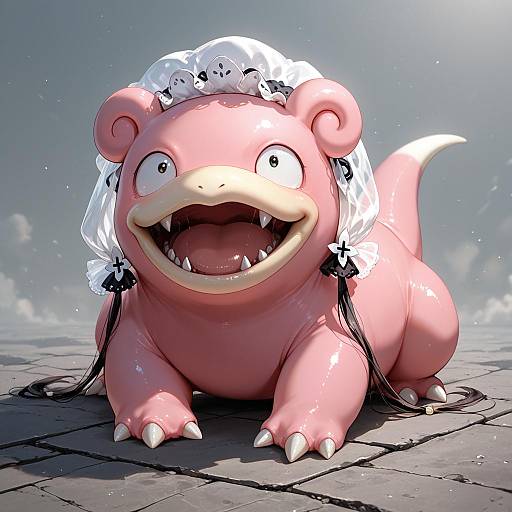 Illustration of Slowpoke, pokemon in the style of Hominamia