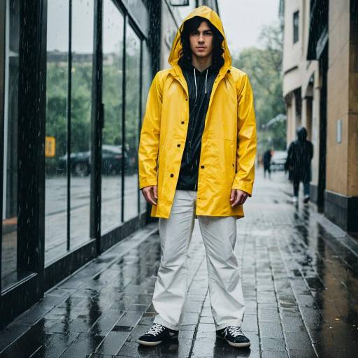 Man in Yellow Raincoat Standing in Rain