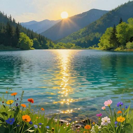 Crystal-Clear Lake at Sunrise