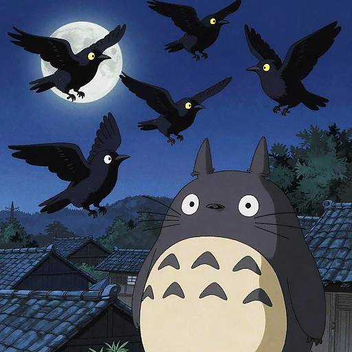 Whimsical Crow Yokai Moonlight Dance