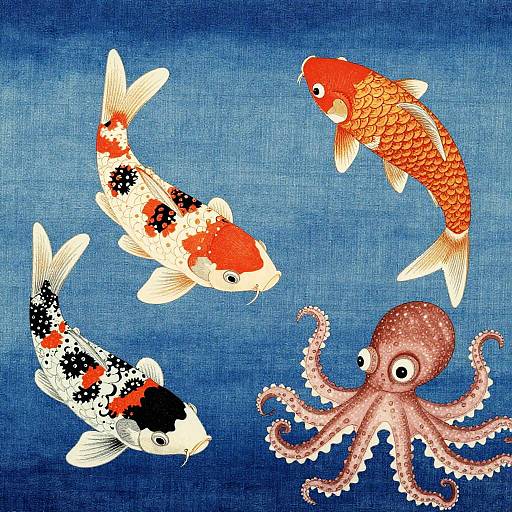 Ukiyo-e Koi and Octopus Wallpaper