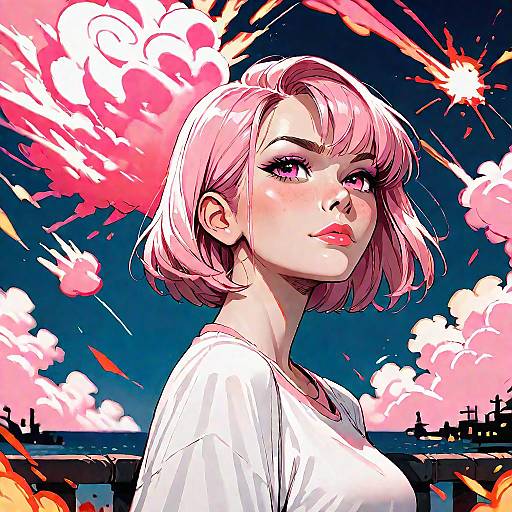 Pink Haired Anime Girl Night Explosion