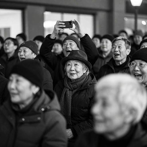 Joyful Nighttime Gathering in Black and White