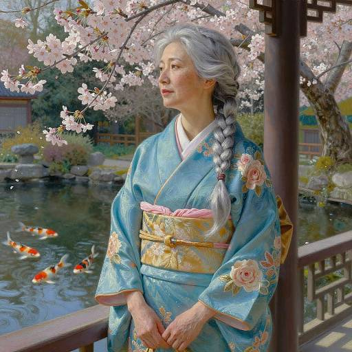 Serene Woman in Ornate Kimono Landscape