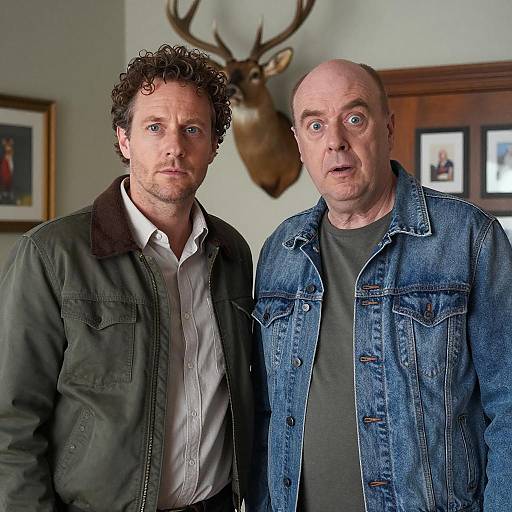 Two Men Indoor Portrait with Mounted Deer Head