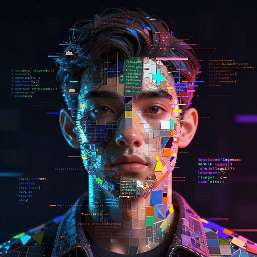 AI Art Mosaic with Neon Glitch