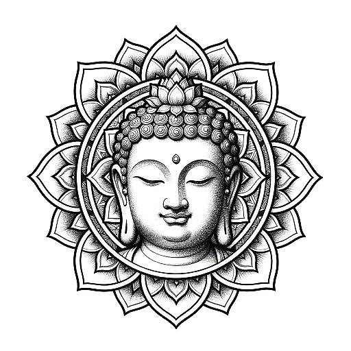 Symmetrical Meditating Buddha Back Tattoo
