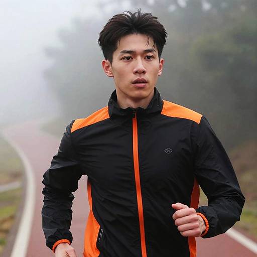 Athletic Young Man on Foggy Jogging Trail