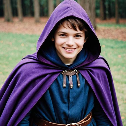 Boy in Purple Hooded Cape and Belt