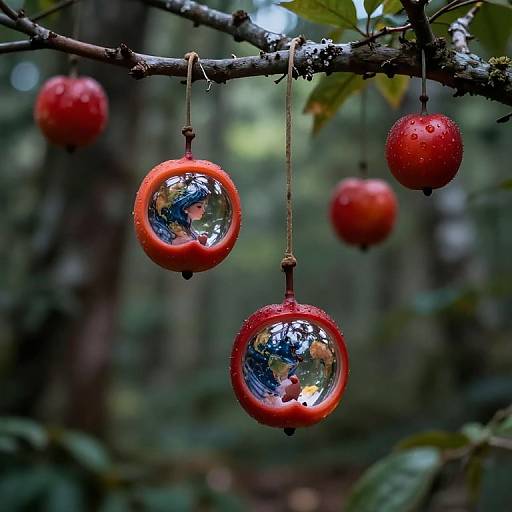 Mystical Forest with Gravity-Defying Fruits