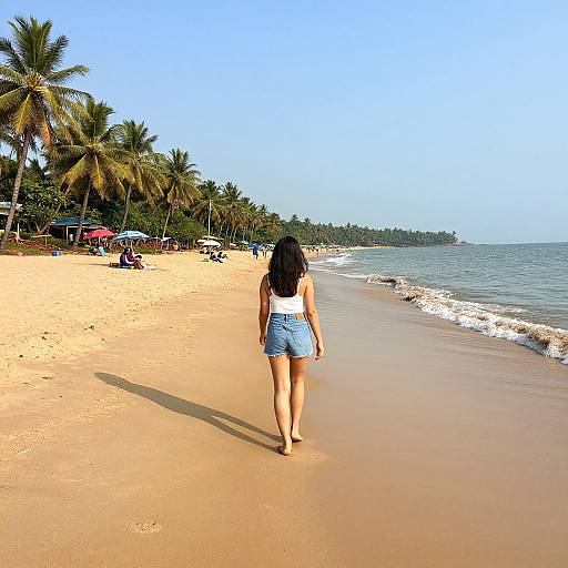 Sunny Goa Beach with Woman Walking