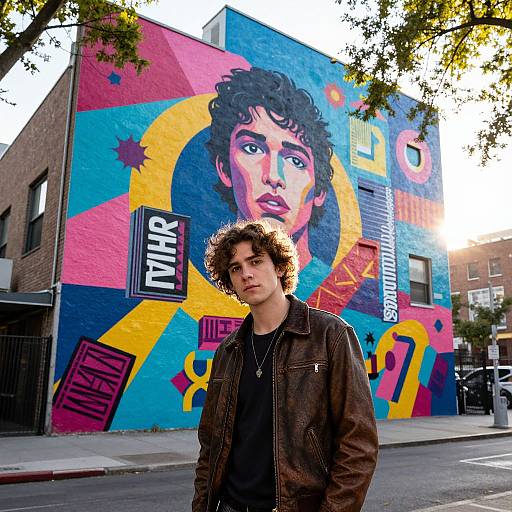 Vibrant Urban Mural with Thoughtful Youth