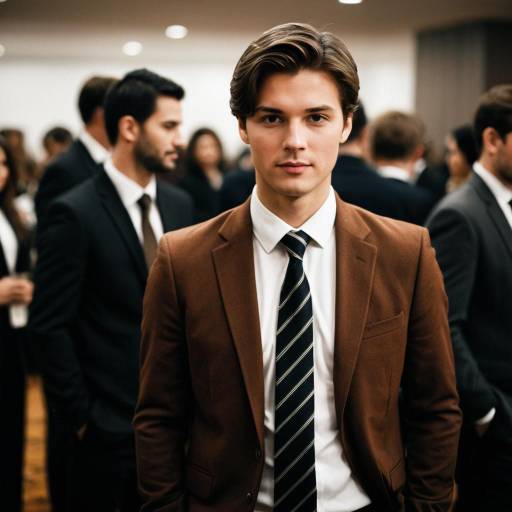 Young Man in Brown Jacket at Formal Event