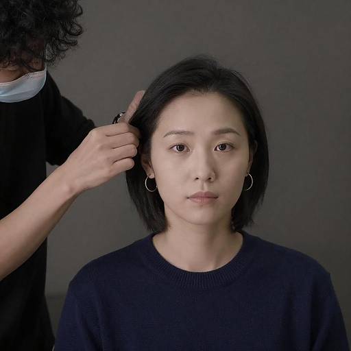 Asian Woman Having Hair Adjusted