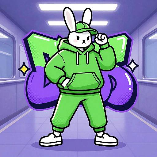 Quantum Rabbit Graffiti Artist Illustration