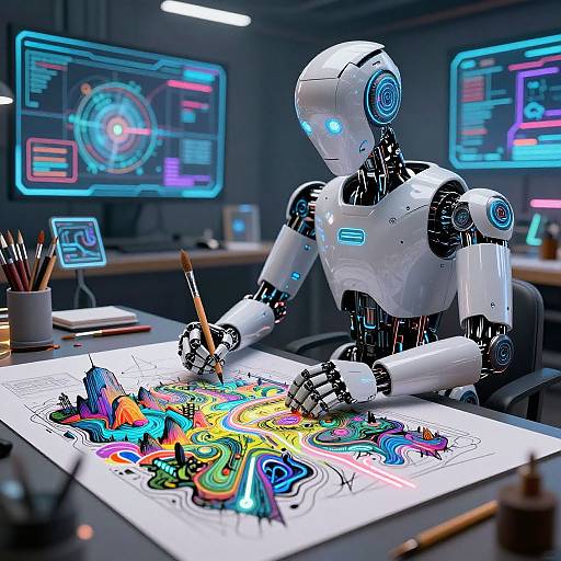 Futuristic Cyberpunk Artist Robot