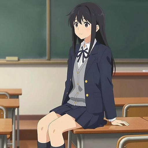 Anime Schoolgirl Sitting on Desk