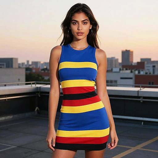 Confident Woman on Vibrant Rooftop