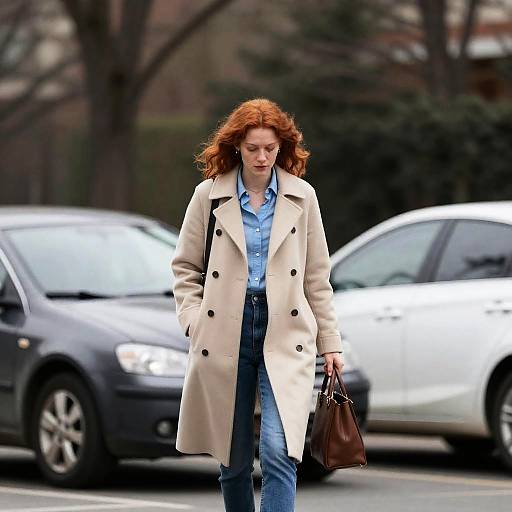 Casual Street Scene with Red-Haired Woman