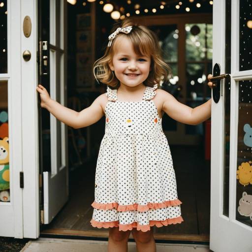 Smiling Toddler in Polka Dot Sundress by Playroom Door