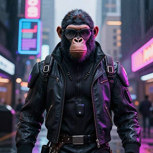 Futuristic Cyberpunk Ape in Neon City