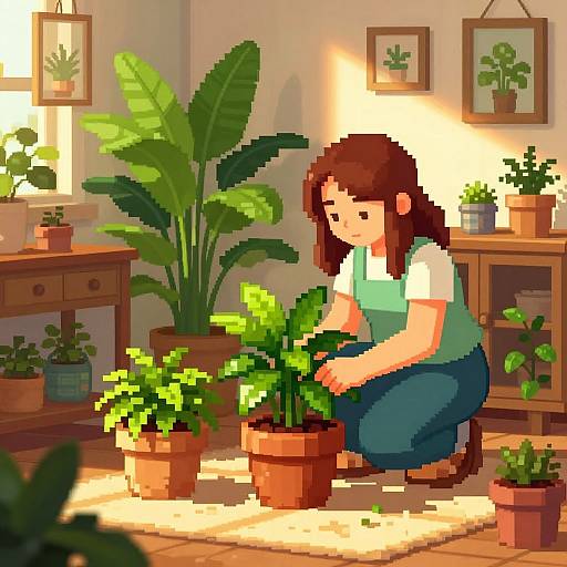 Caroline Indoor Plant Tending Pixel Art