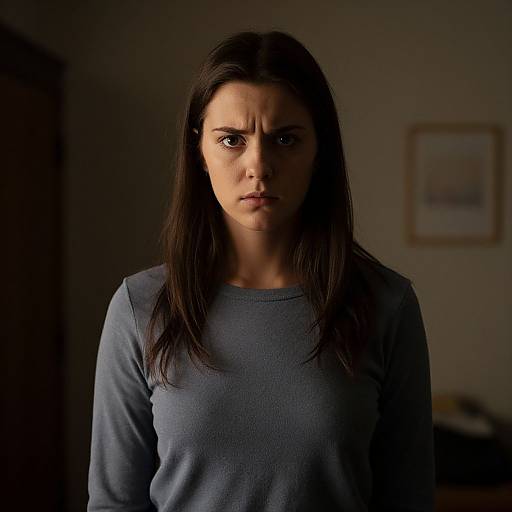 Determined Young Woman in Dim Room