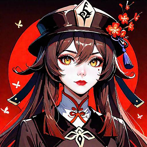 Hu Tao Portrait with Dark Red Background