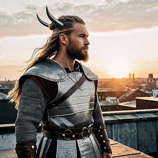 Viking Hairstyle on Rooftop Fashion Editorial