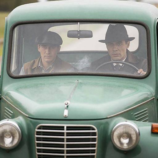 Intense Drive in a Vintage Green Car