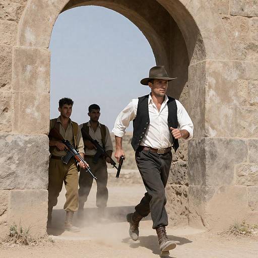 Action Scene with Man and Two Followers