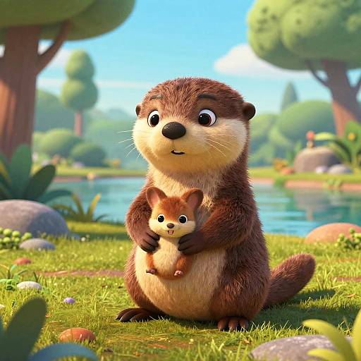 Pixar-Style Caring Otter and Joey