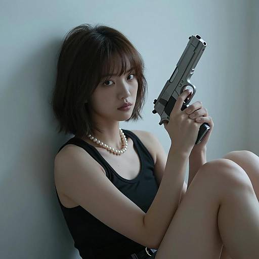 Woman Holding Silver Handgun