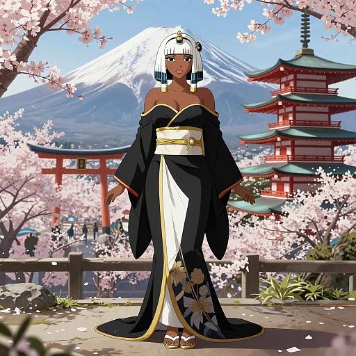 Realistic Anime Dark-Skinned Girl in Kimono