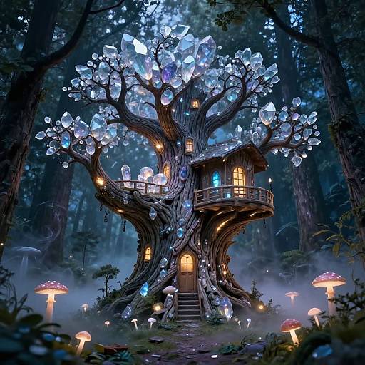 Mystical Crystalline Treehouse in Twilight