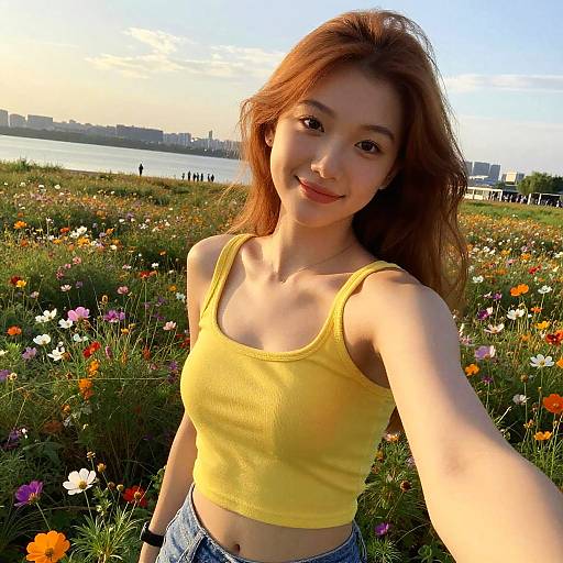 Auburn-Haired Teen Selfie in Meadow