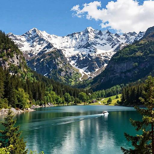 Sunny Mountain Landscape with Turquoise Lake