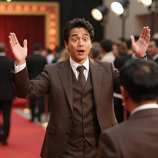 Surprised Man in Brown Suit Celebration