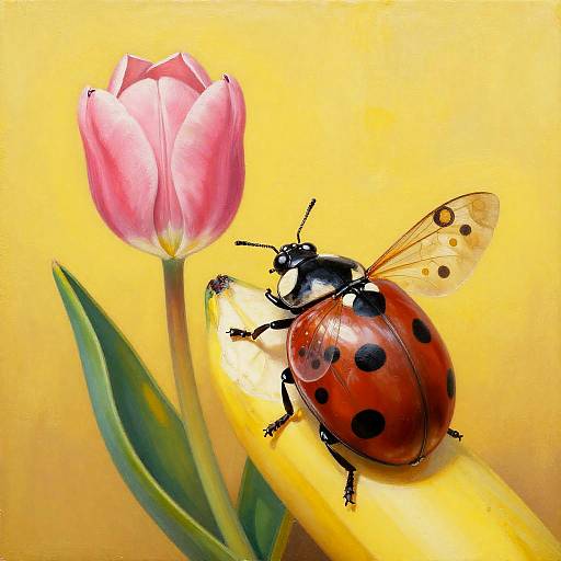 Golden Ladybug on Tulip with Banana