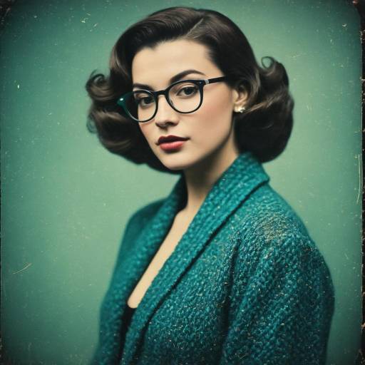 Vintage Style Portrait of Young Woman with Glasses