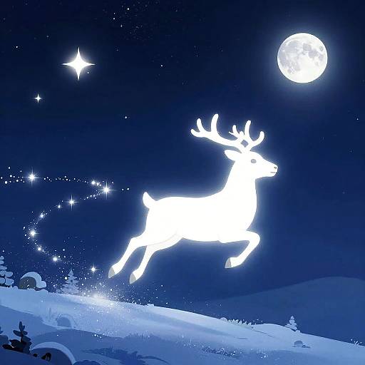 Glowing Reindeer Flight Over Snowy Night