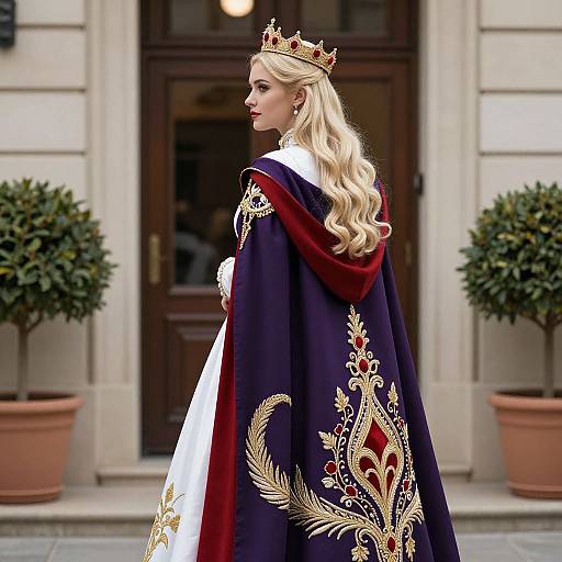 Regal Woman in Crowned White Dress