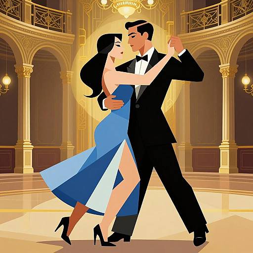Cubist Couple Dancing in Art Deco Gala
