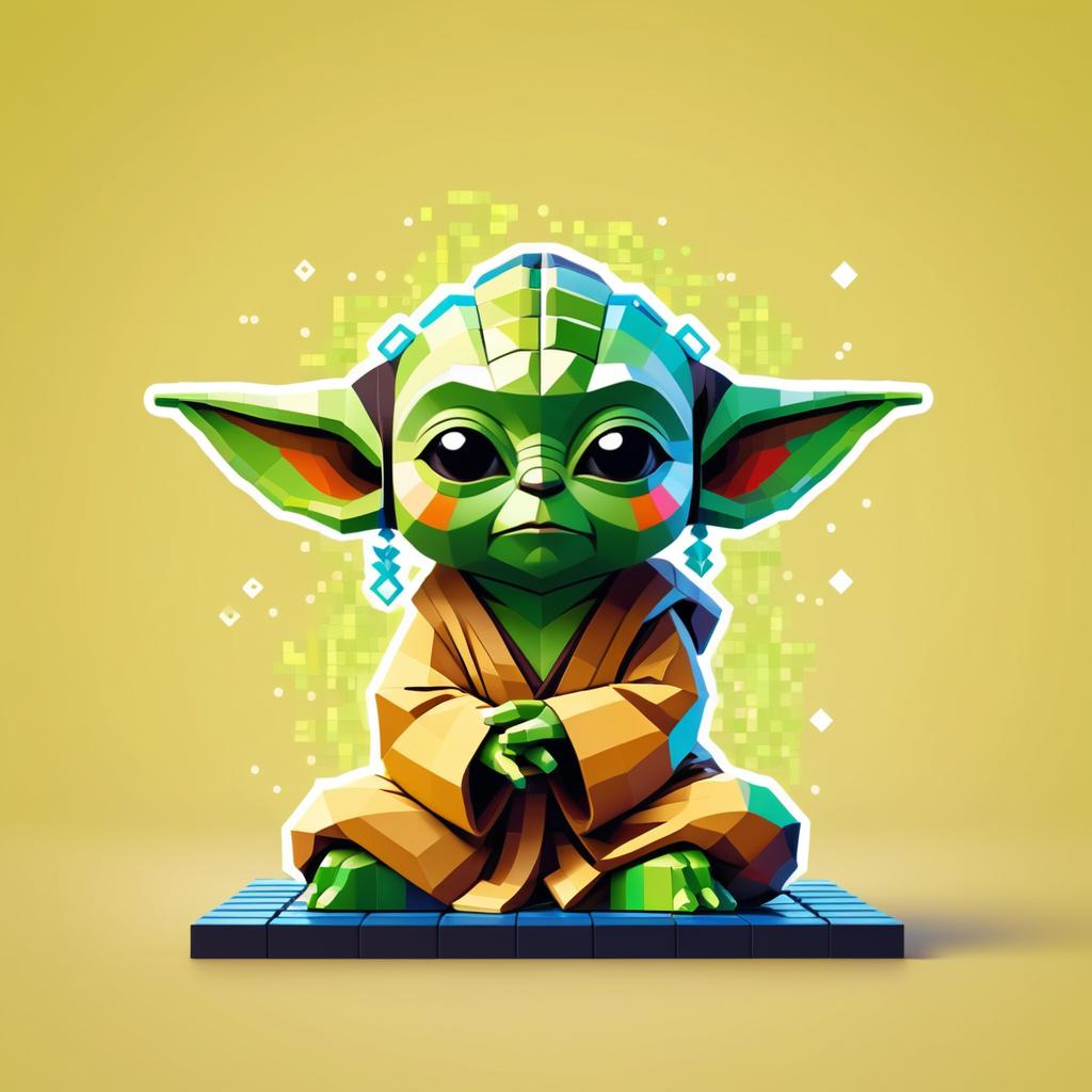 Cute Yoda in Pixel Art Yoga Pose