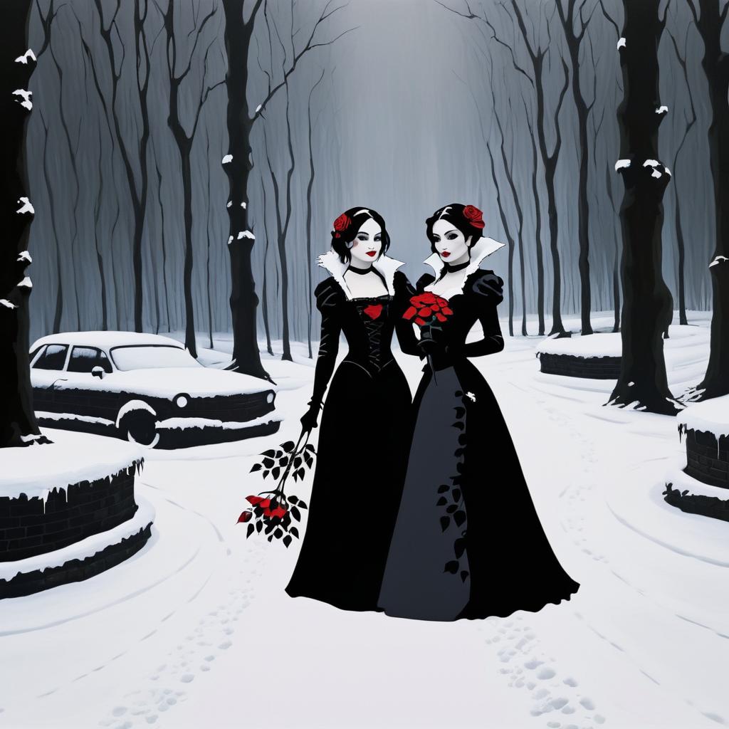 Women in Snow: A Dark Romantic Scene